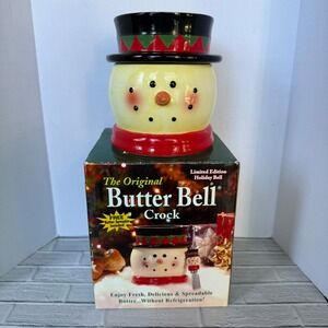 Vtg Original Butter Bell Crock Snowman Holiday Limited Edition HB-SNO2 with Box
